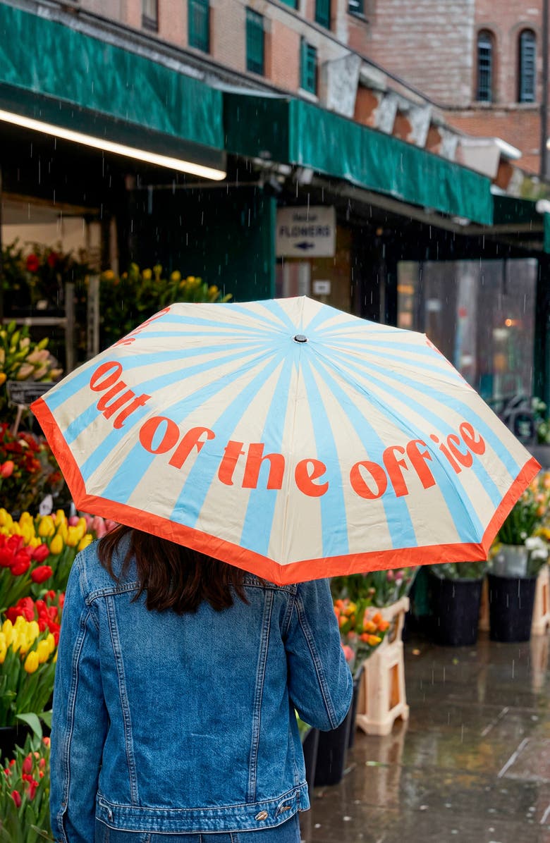 Fisura Out of Office Automatic Folding Compact Umbrella, Alternate, color, Beige/ Blue