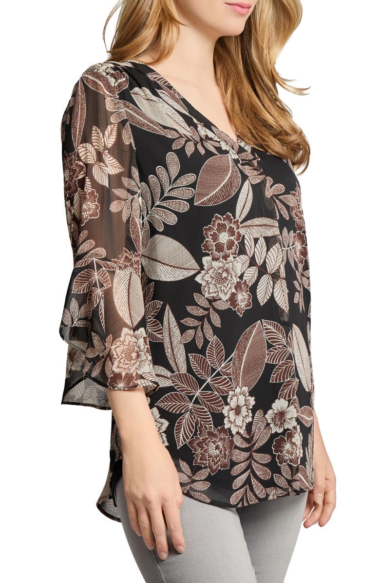 Jones New York Floral V-Neck Flutter Sleeve Top, Alternate, color, 