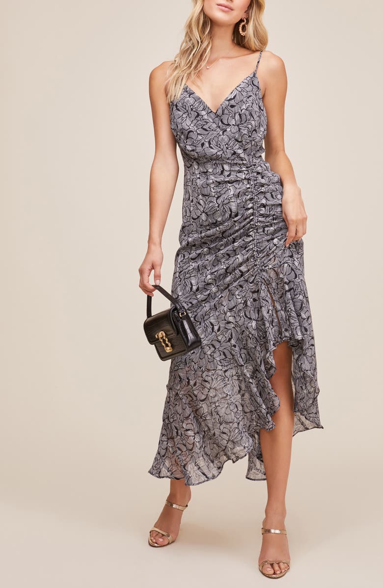 ASTR the Label Mariah Ruched Floral Print Midi Dress, Alternate, color, 
