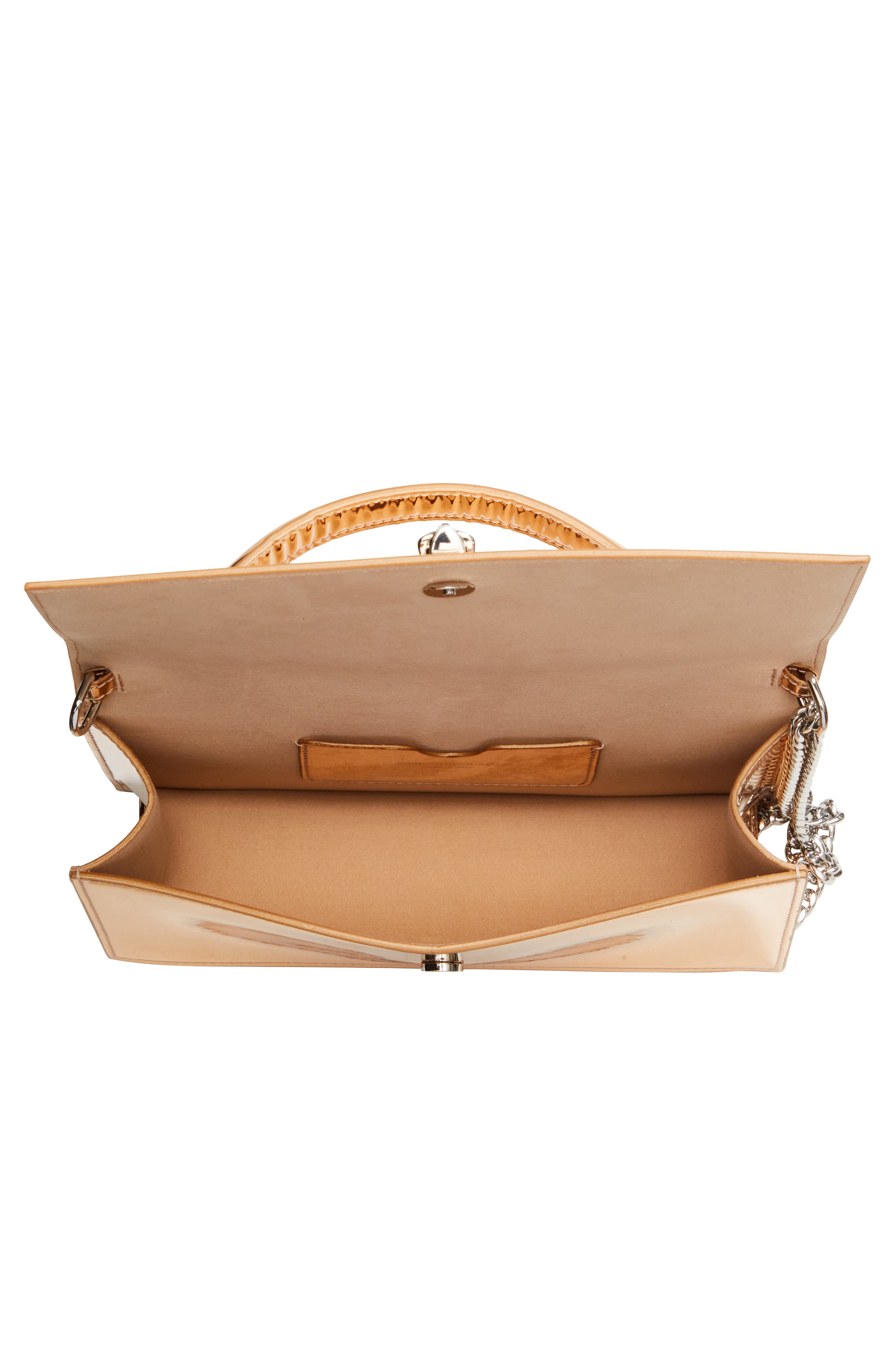 McQueen Medium Skull Metallic Faux Leather Handbag, Alternate, color, 