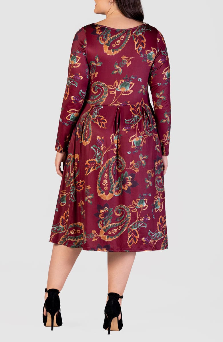 24seven Comfort Apparel Paisley Floral Long Sleeve Dress, Alternate, color,