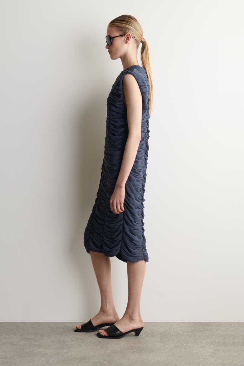 Gathered Paneled Dress, Alternate, color, STEEL BLUE