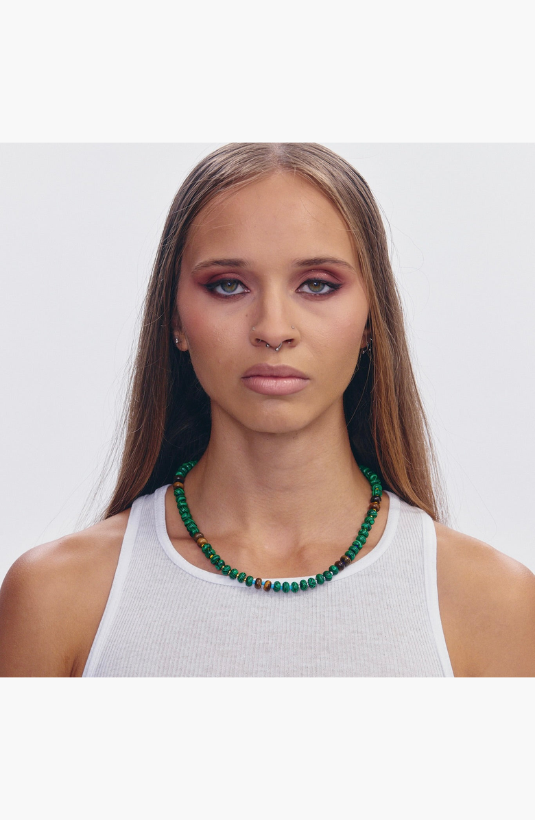 SHOP SPICY DAN Bean Gender Inclusive Malachite Tiger Eye Necklace, Alternate, color, Green