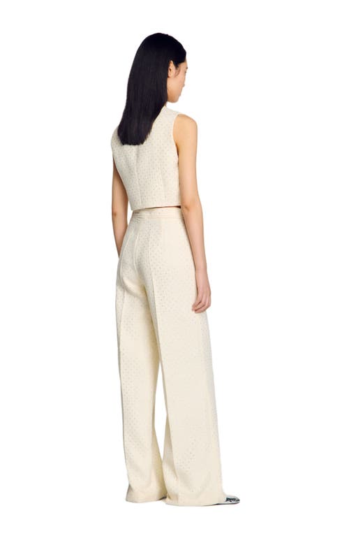 Sandro Tweed Rhinestone-covered Trousers In Ecru