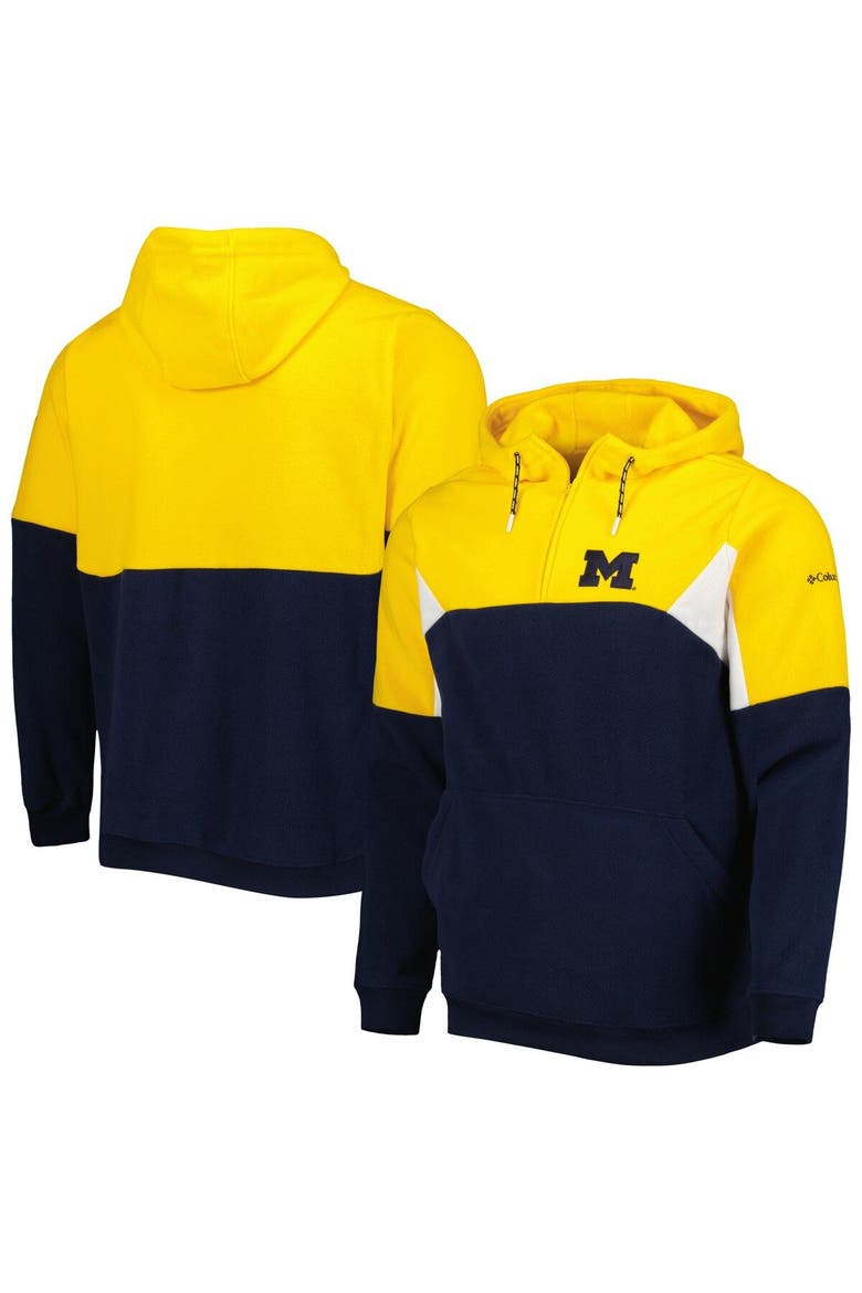 Men's Columbia Navy Michigan Wolverines Lodge Quarter-Zip Hoodie, Main, color, Navy