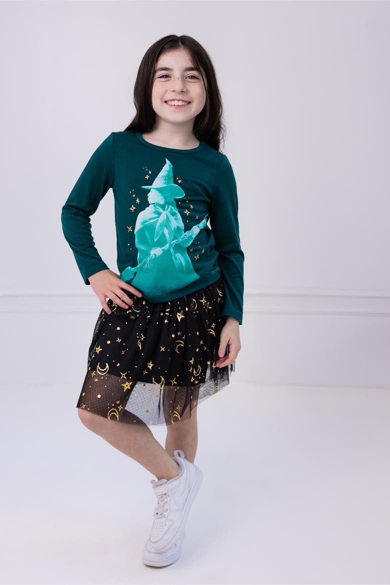 2-Piece Long Sleeve T-Shirt and Tutu Skirt Set, Alternate, color, Elphaba Green Black