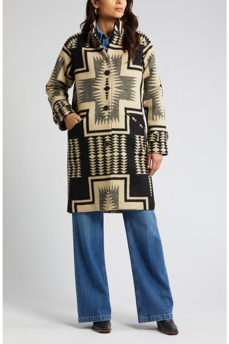 Timberline Jacquard Virgin Wool Blend Coat, Alternate, color, BLACK/ TAN HARDING