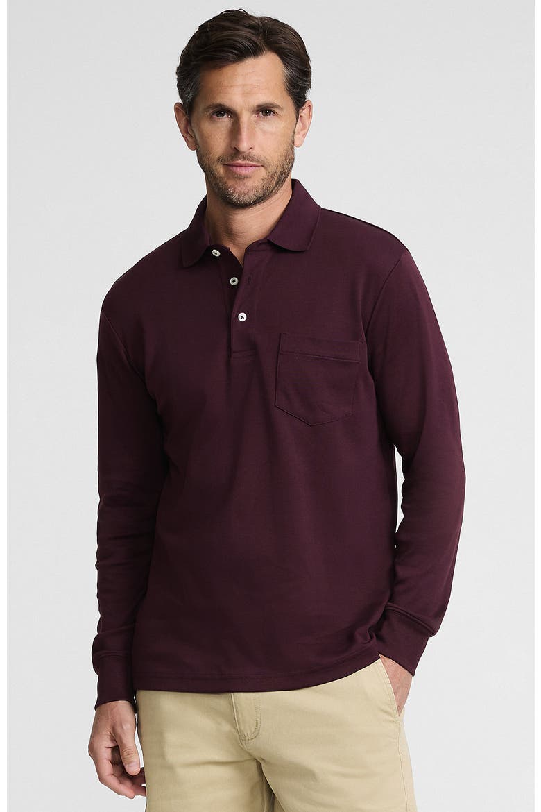 Long Sleeve Cotton Supima Polo Shirt with Pocket, Main, color, Lush Burgundy
