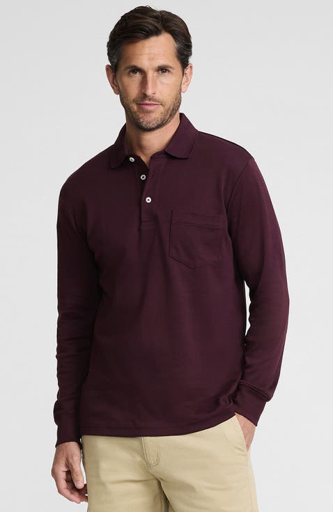 Long Sleeve Cotton Supima Polo Shirt with Pocket