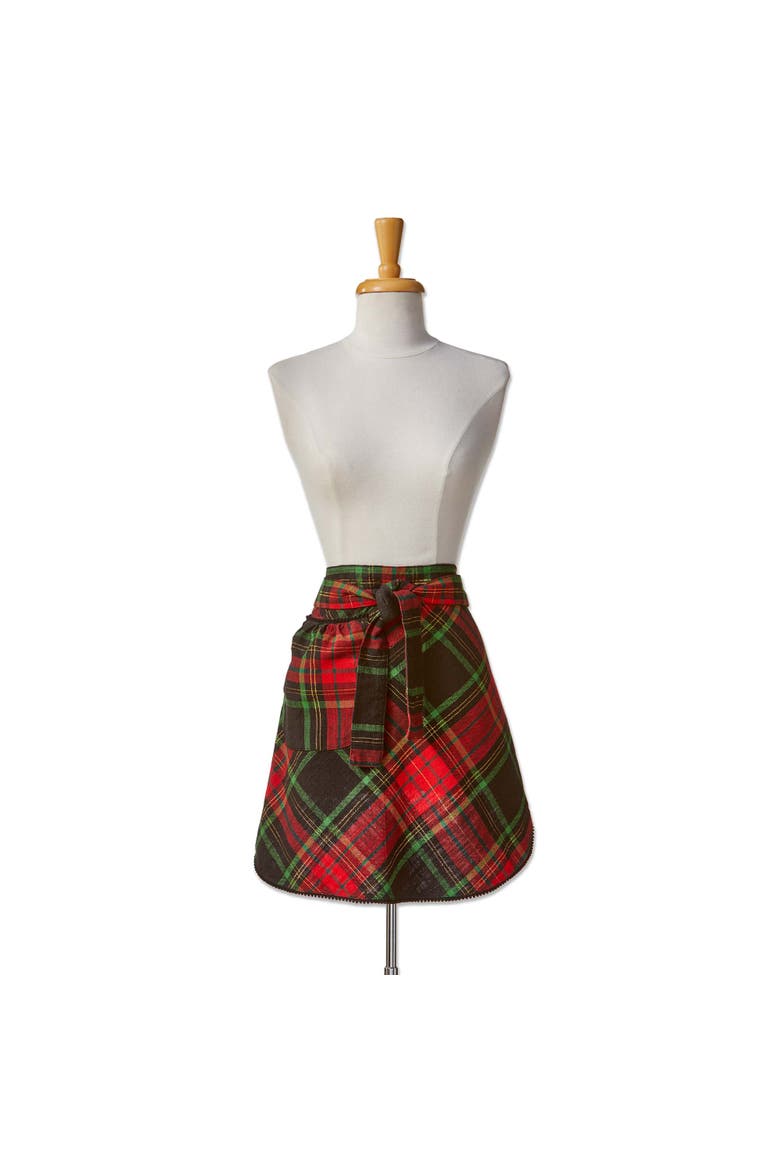 Christmas Plaid Hostess Half Apron Red Multi Cotton, Main, color, Red