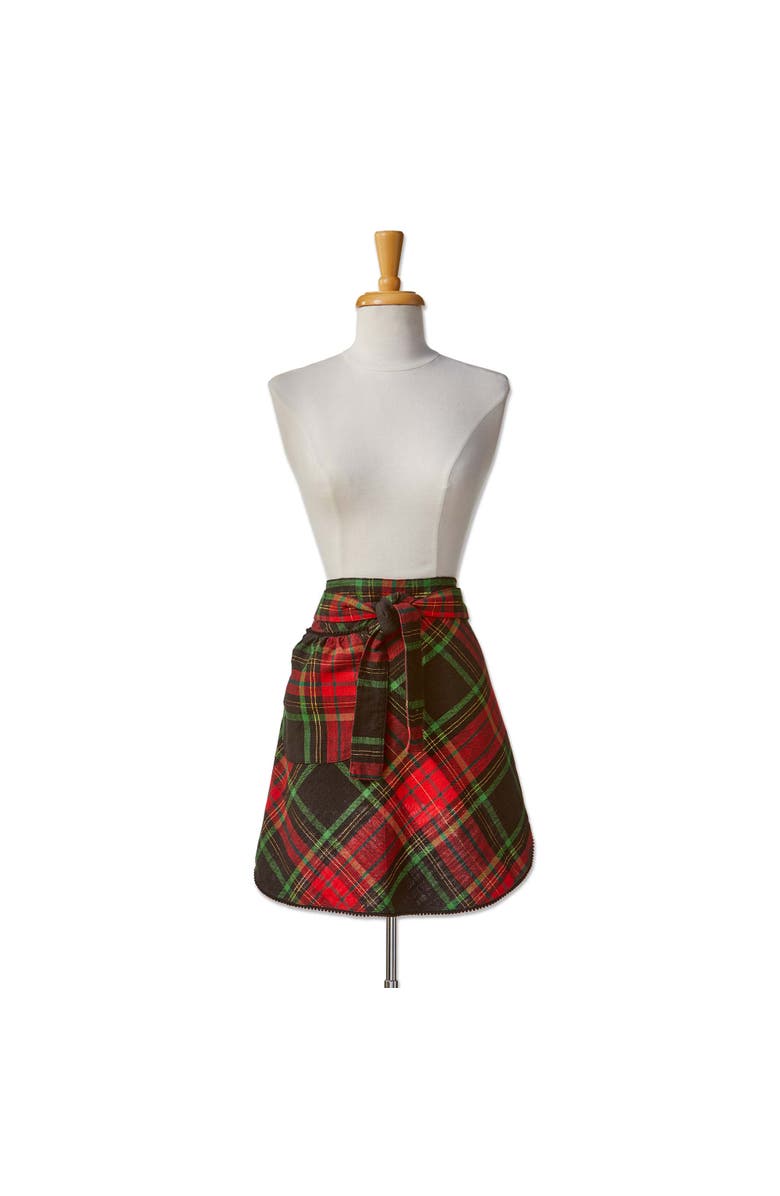 tag Christmas Plaid Hostess Half Apron Red Multi Cotton, Main, color, Red