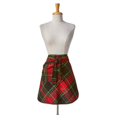 Christmas Plaid Hostess Half Apron Red Multi Cotton