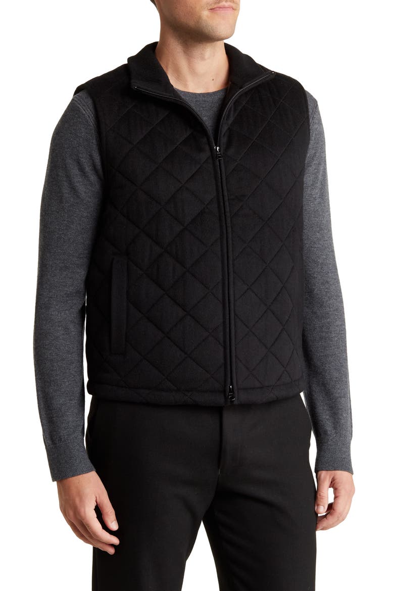 Diamond Quilt Wool & Cashmere Vest, Main, color, BLACK