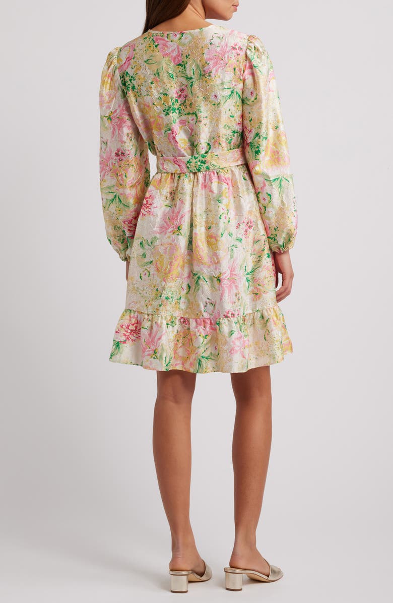 Julia Jordan Floral Long Sleeve Crinkled Satin Babyboll Dress, Alternate, color, 