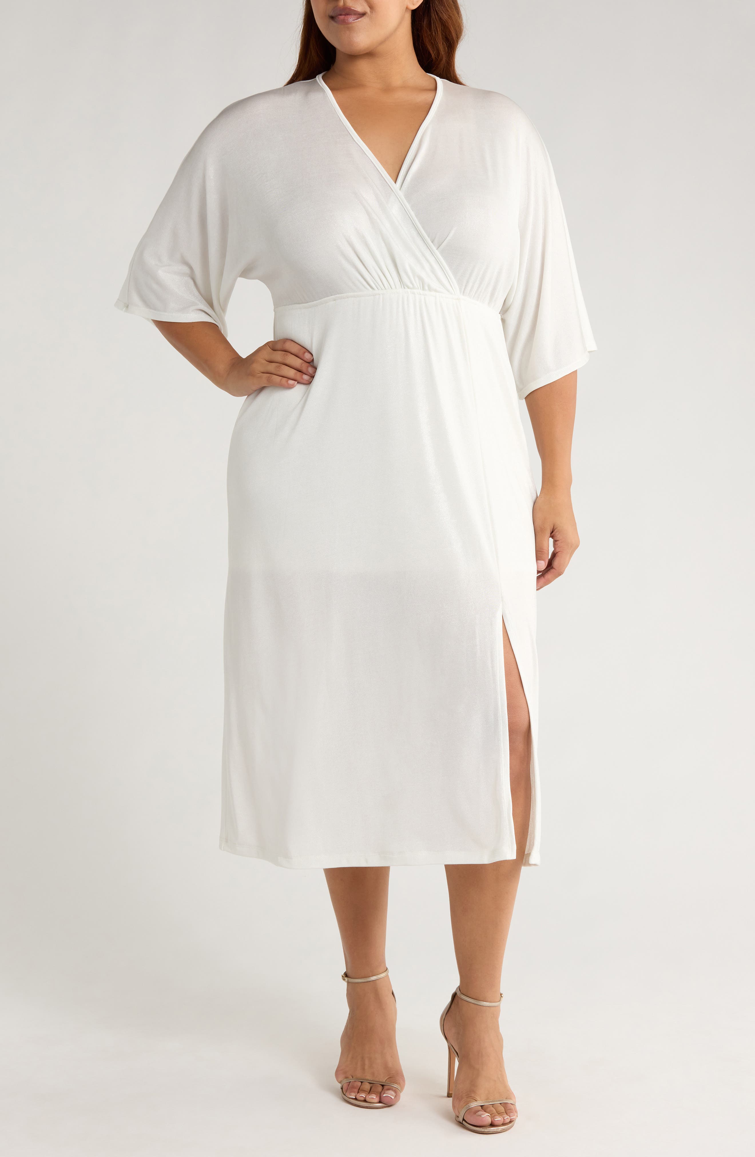 Metallic Dolman Sleeve Midi Dress