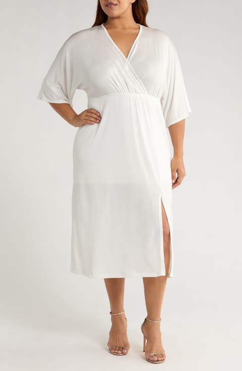 Metallic Dolman Sleeve Midi Dress (Plus)