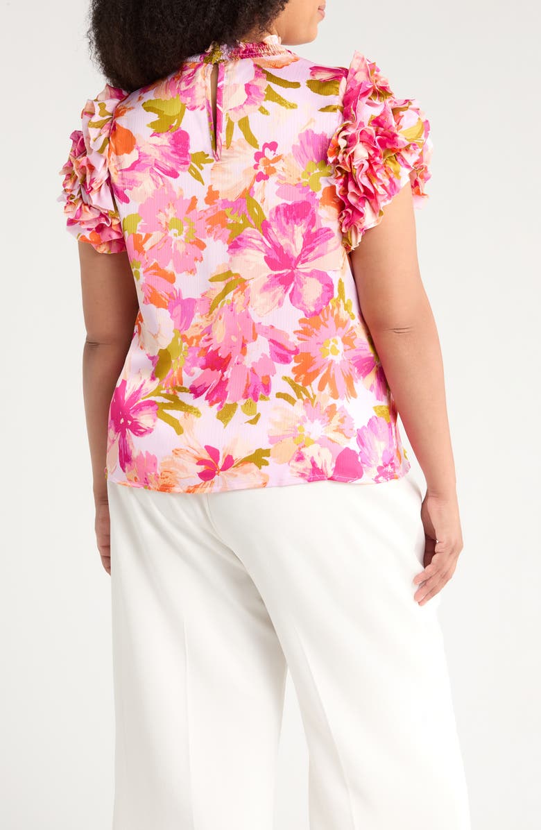 SUGARLIPS Abigal Floral Brenna Mock Neck Top, Alternate, color, Coral Pink