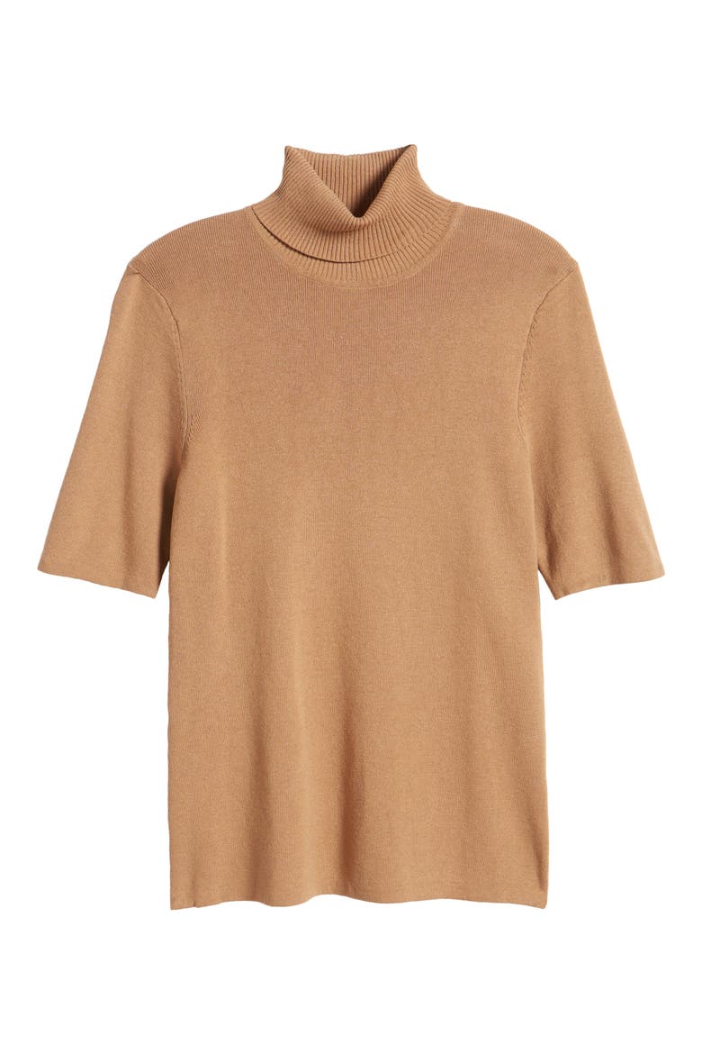 Turtleneck Short Sleeve Rib Sweater, Alternate, color, VICUNA