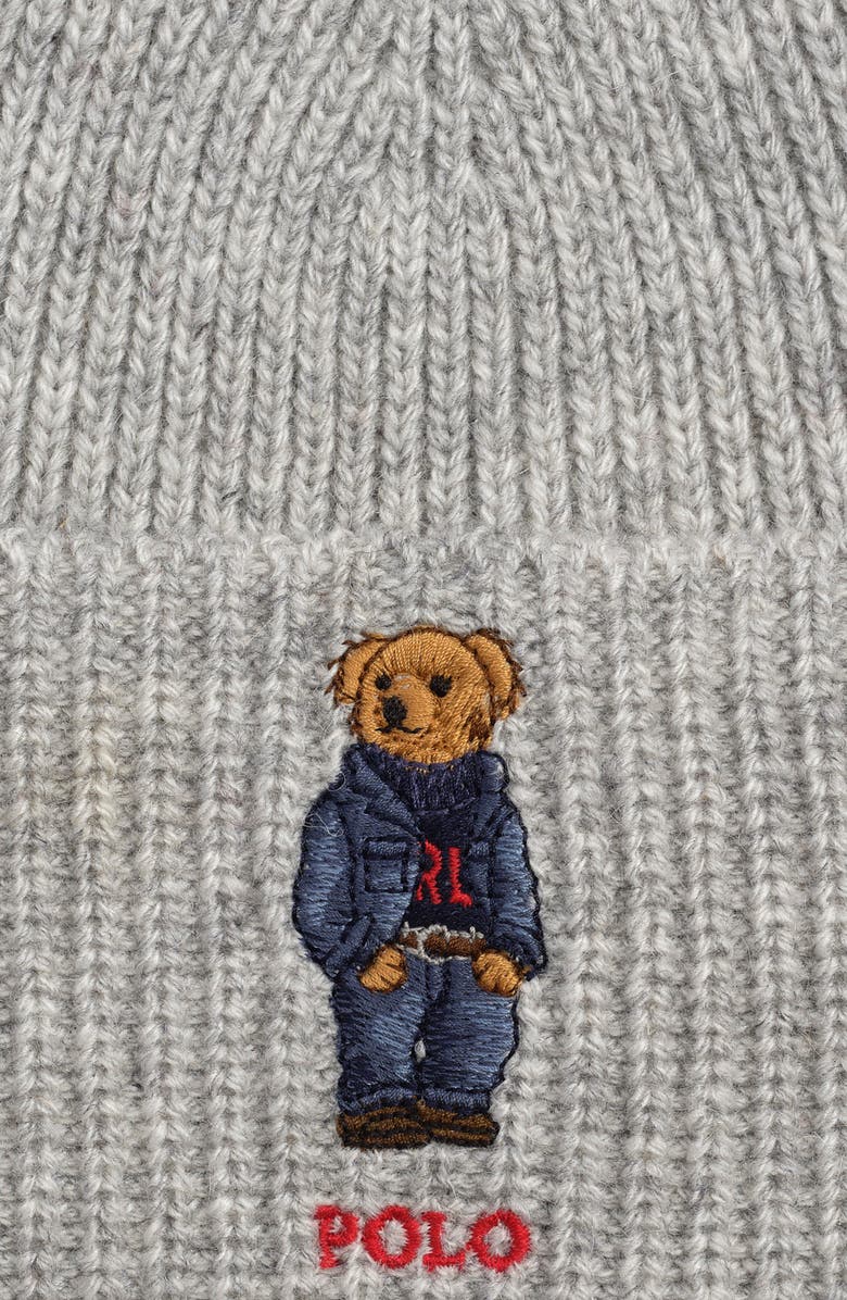 Polo Ralph Lauren Solid Denim Bear Beanie, Alternate, color, Andover Heather
