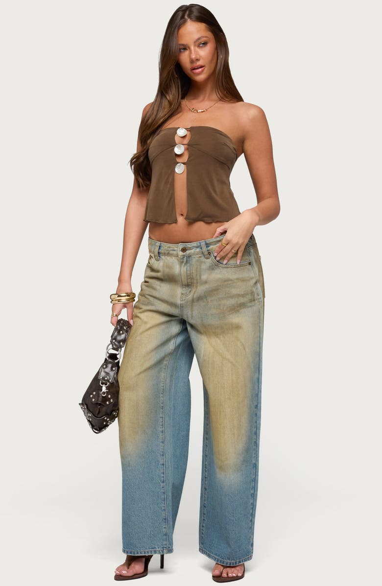 EDIKTED Lee Cutout Strapless Top, Alternate, color, Brown