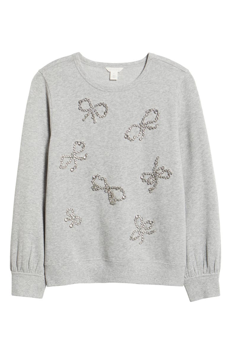 Caslon<sup>®</sup> Crystal Bow Embellished Sweatshirt, Alternate, color, Grey Heather Bow Embellishment