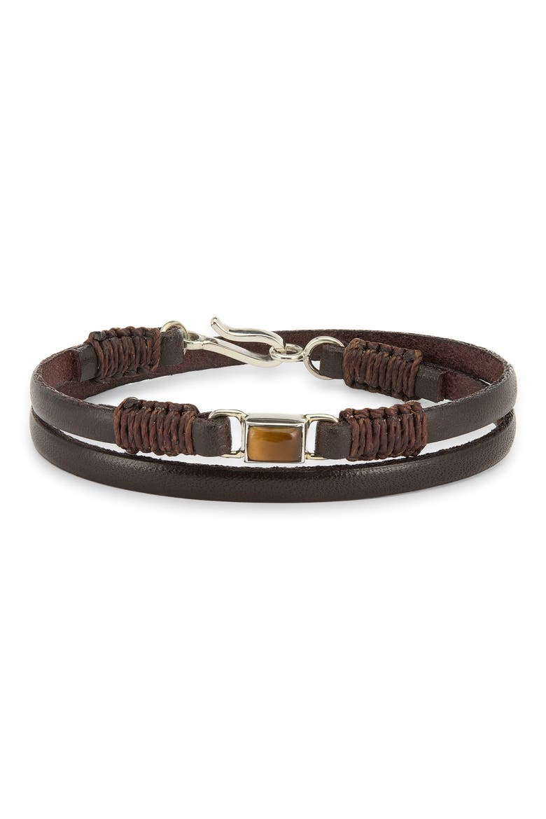 Men's Leather & Tiger Eye Double Wrap Bracelet, Main, color, TIGER EYE