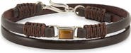Caputo & Co. Men's Leather & Tiger Eye Double Wrap Bracelet