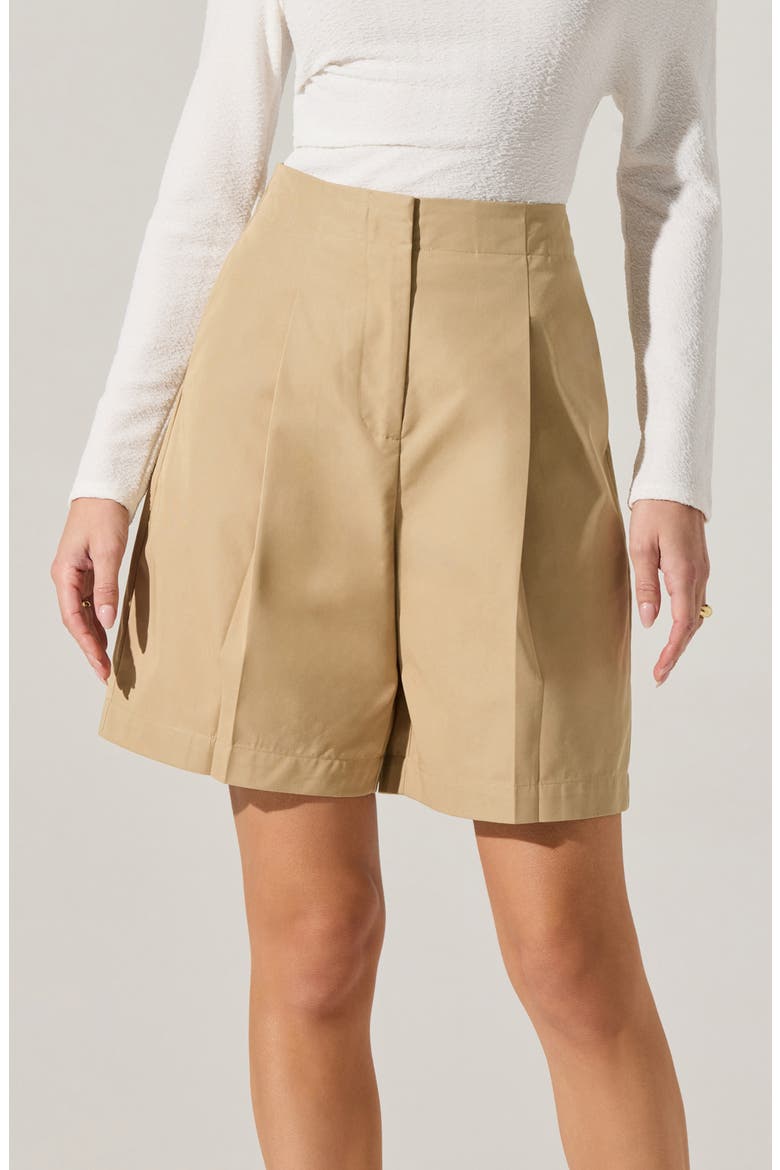 Pleated Cotton Blend Walking Shorts, Alternate, color, TAN