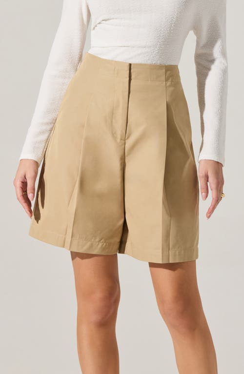 Astr The Label Pleated Cotton Blend Walking Shorts In Tan