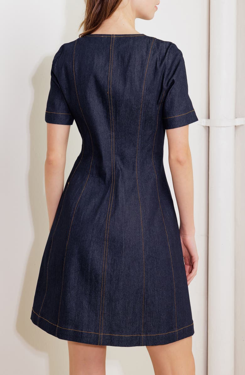 FREEMARKET Short Sleeve A-Line Cotton Blend Denim Minidress, Alternate, color,