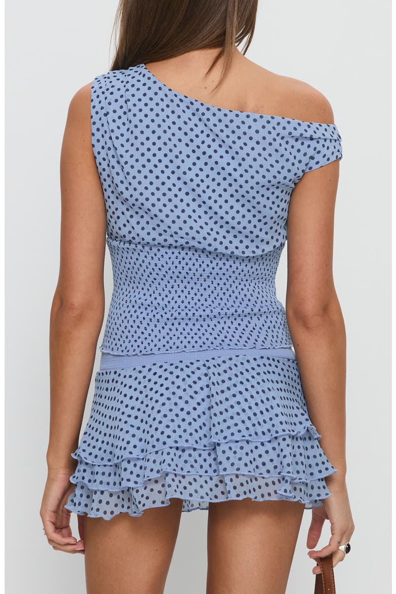 Ready To Party One-Shoulder Polka Dot Top, Alternate, color, BLUE POLKA