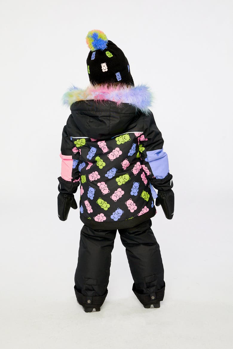 Play Gummy Bear Jacket & Reinforced Pants Two Piece Snowsuit, Alternate, color, Black Printed Gummy Bears