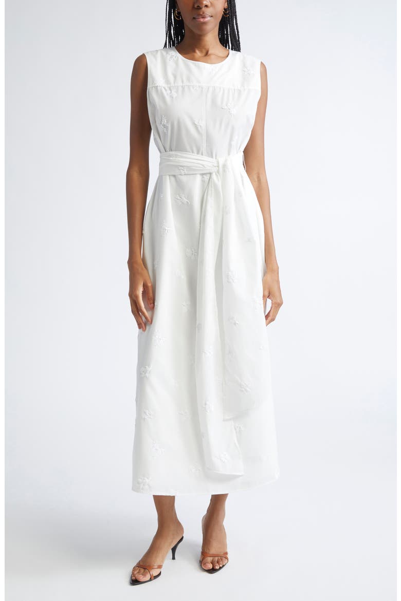 Evelyn Sequin Embroidered Poplin Midi Dress, Main, color, IVORY