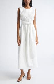 ST. JOHN Evelyn Sequin Embroidered Poplin Midi Dress
