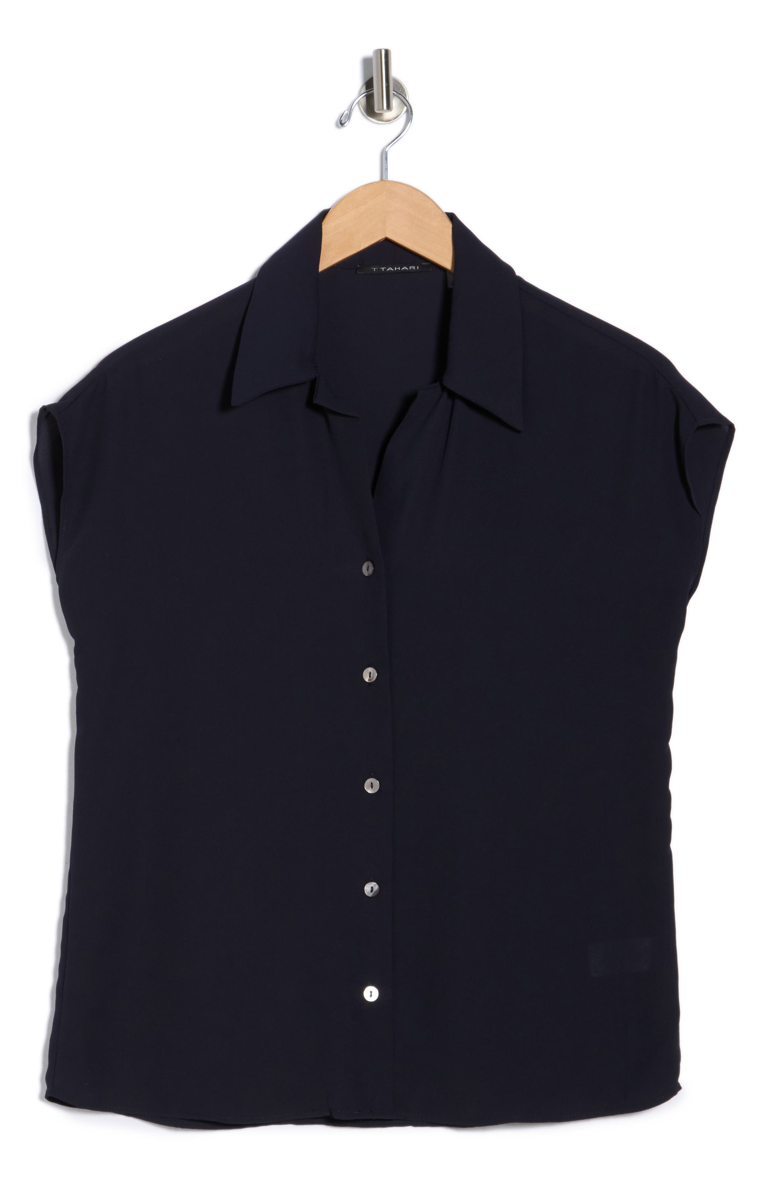 T Tahari Cap Sleeve Button-Up Shirt