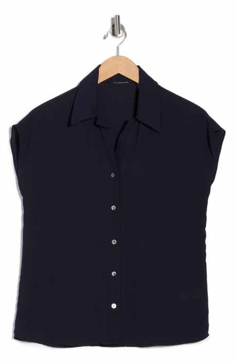 T Tahari Cap Sleeve Button-Up Shirt