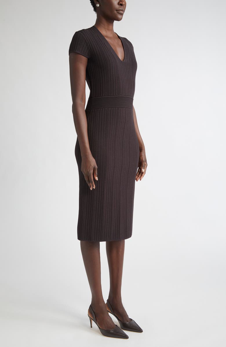 ST. JOHN Flatback Rib Sheath Sweater Dress, Alternate, color, Mocha