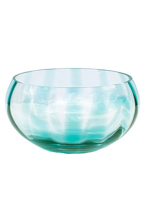 Bolla Blue Glass Pleated Centerpiece Bowl