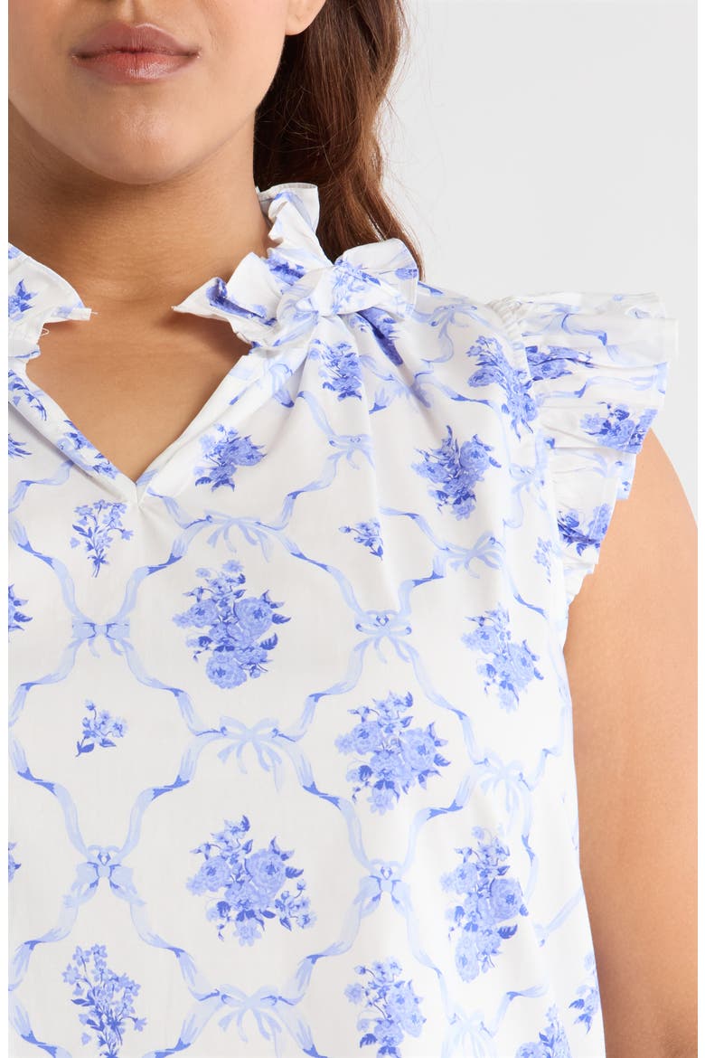 Nia Floral Ruffle Top, Alternate, color, WHITE/ BLUE
