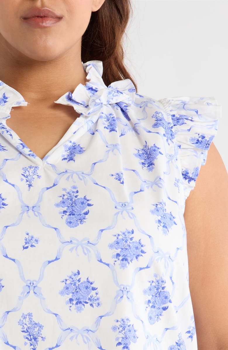 SUGARLIPS Nia Floral Ruffle Top, Alternate, color, White/ Blue