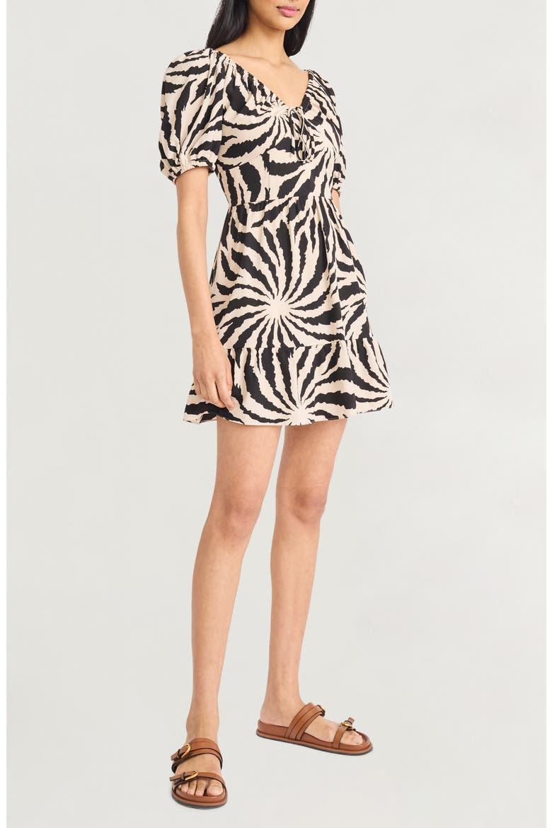 Ruched Puff Sleeve Minidress, Alternate, color, ALABASTER/ BLACK