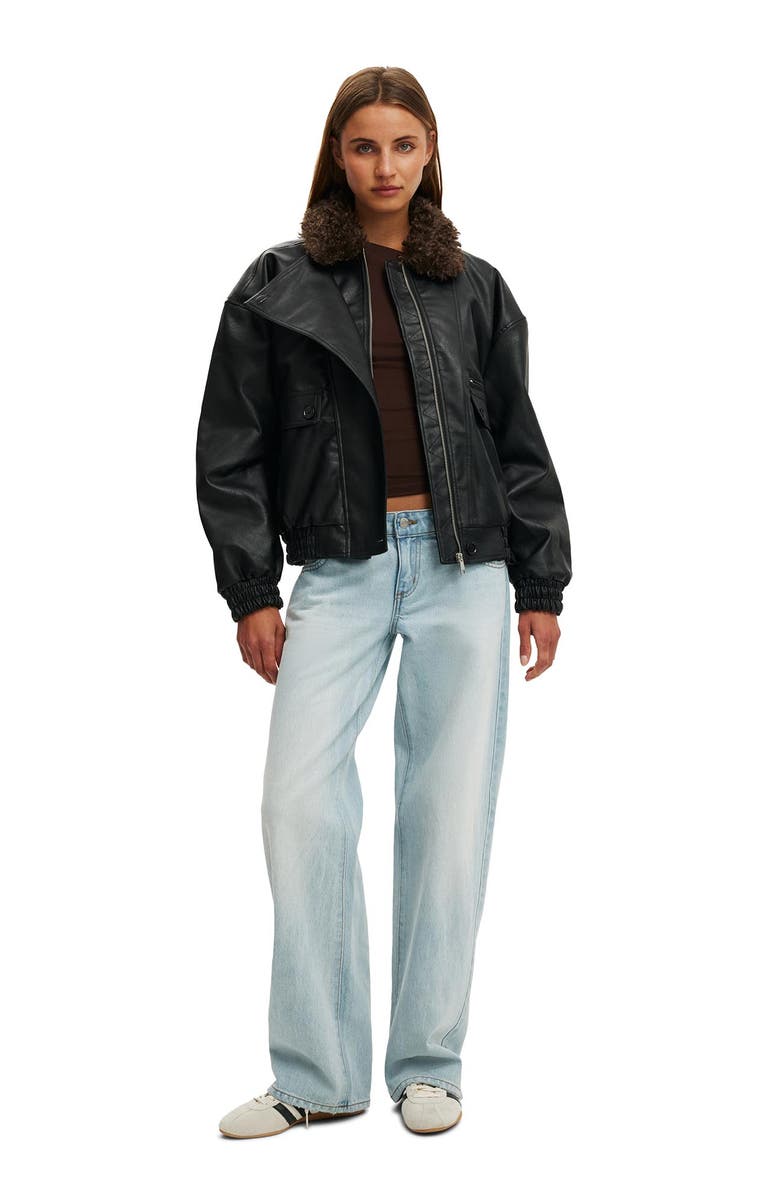 Cotton On Women
s Darcy Faux Leather Bomber, Alternate, color, Black