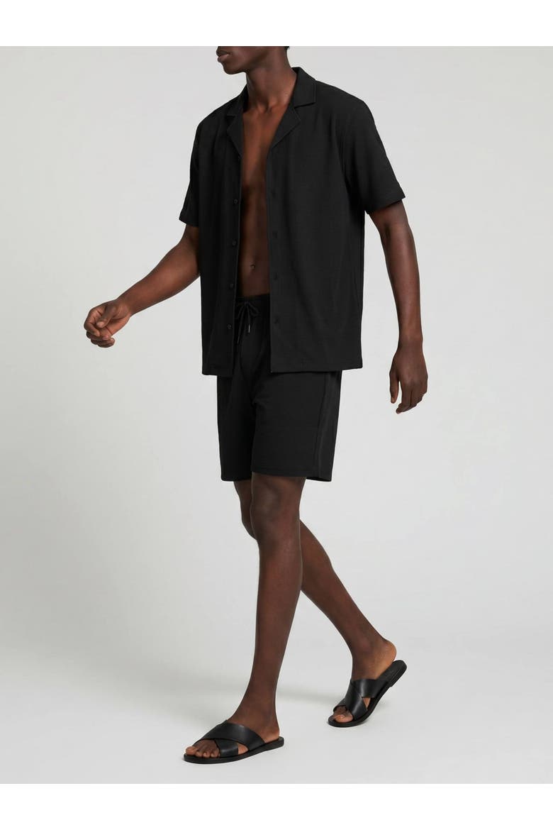 Relaxed Seersucker Camp Collar Shirt, Alternate, color, Black