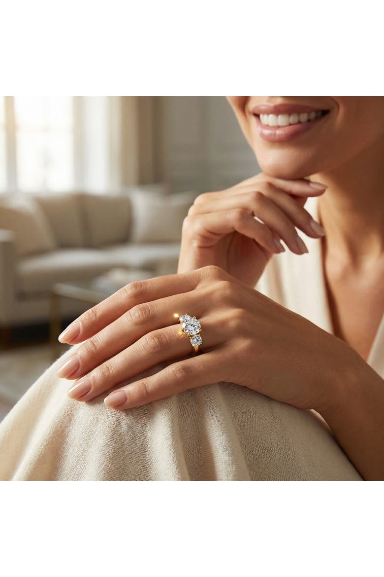 6 1/4 Ct Three Stone Diamond Engagement Ring Lab Grown Gold, Alternate, color, 10k White Gold