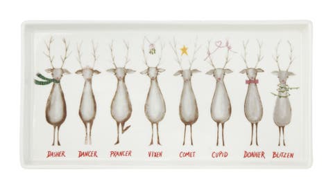 Santa's Reindeer with Names Rectangle Stoneware Serving Platter