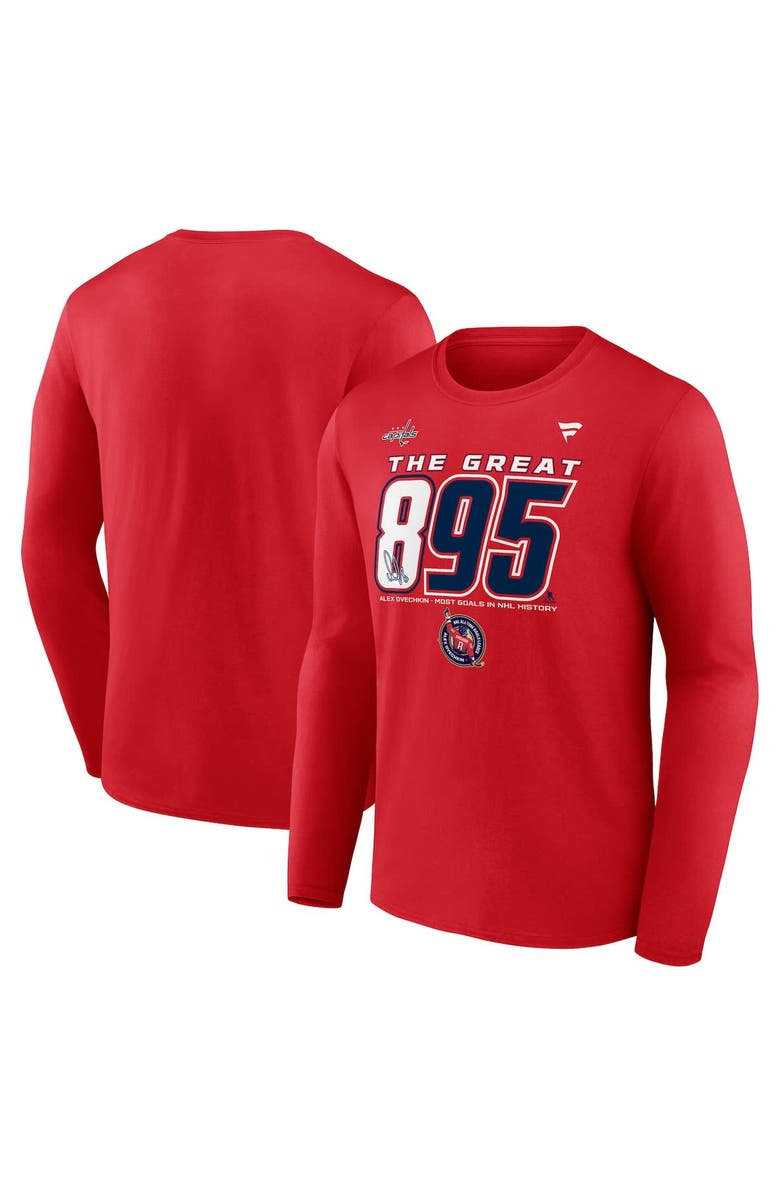 FANATICS Men's Fanatics Alexander Ovechkin Athletic Red Washington Capitals NHL All-Time Leading Goal Scorer The Great 895 Long Sleeve T-Shirt, Alternate, color, Athletic Red