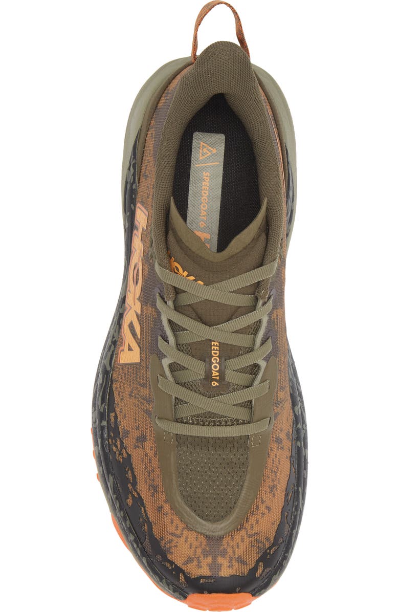 HOKA Speedgoat 6 Trail Running Shoe, Alternate, color, Antique Olive / Squash