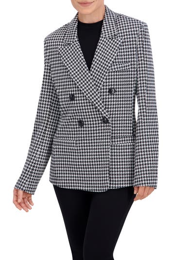 Ookie & Lala Houndstooth Double Breasted Blazer In Black