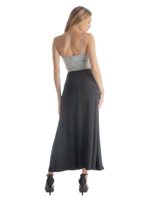 24seven Comfort Apparel Petites Elastic Waist Solid Color Maxi Skirt In Gray