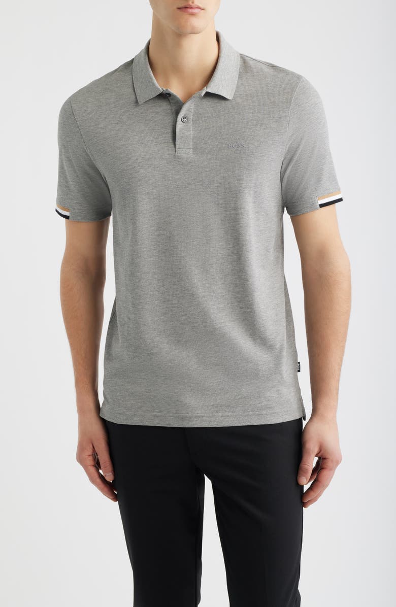 BOSS Parlay Cotton Piqué Polo, Main, color, Silver